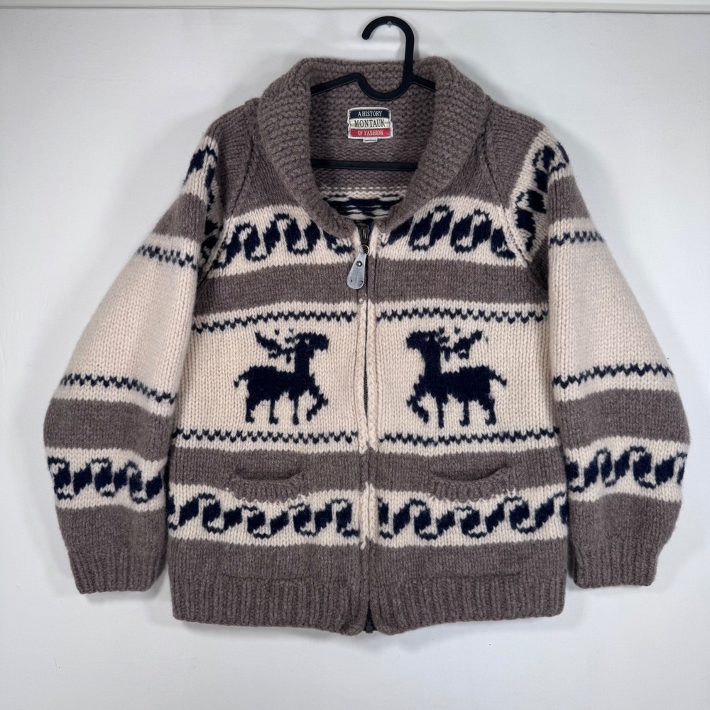 Vintage Japanese Wool Cowichan Style Moose Cardigan Sweater S M Gorpcore Granny